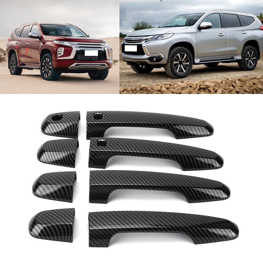 8PCS/Set Car Exterior Door Handle Trim Replacement for Mitsubishi Pajero/Montero/Shogun Sport 2019‑2021Carbon Fiber Style