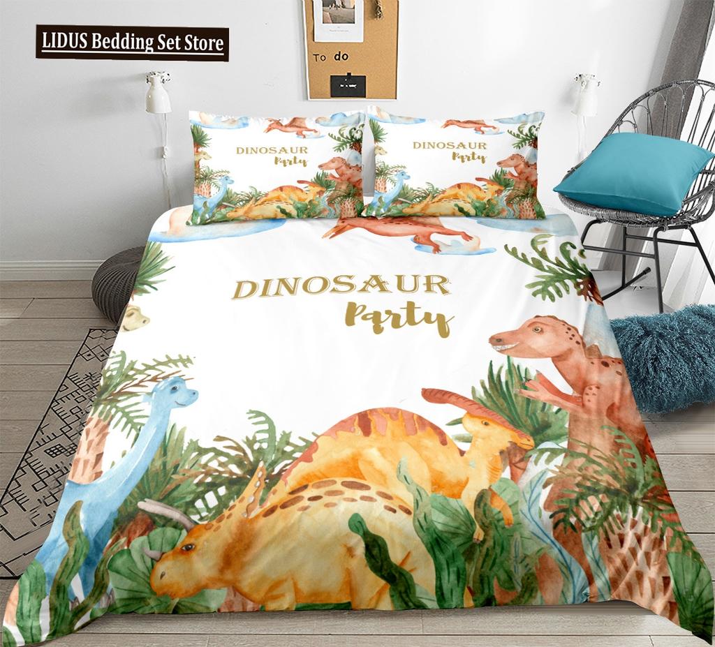 Dinosaur Duvet Cover Set King Queen Full Twin Size Wild Animals Comforter Cover With Zipper For Boys Girl Polyester Bedding Set