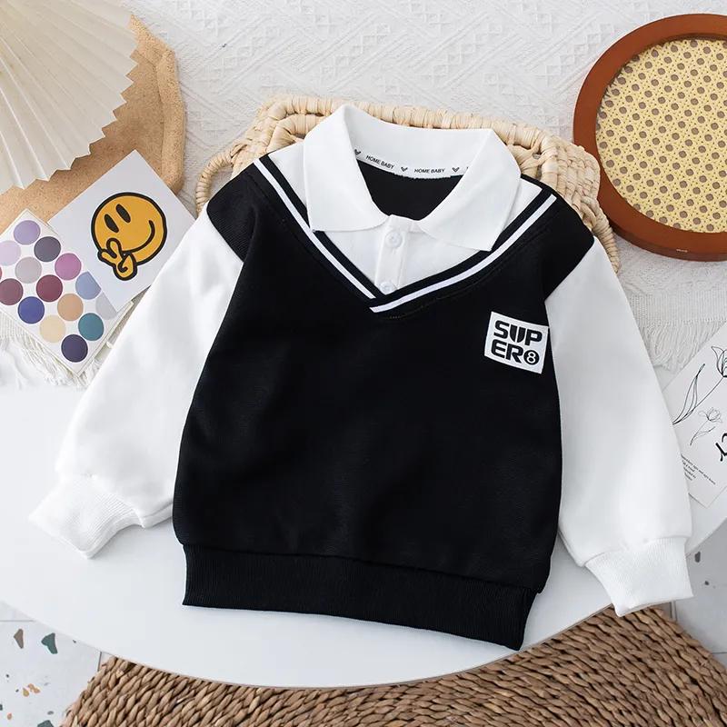 

Весняні та осінні светри для хлопчиків, дитячі сорочки ПОЛО, дитячі підробки з двох частин 160 чорний