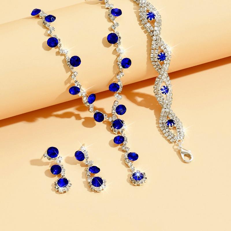 BLINGBAY Kvinners Smykkesett Søtt Trendy Bryllup Brude Tilbehør Rhinestones Elegant Armbånd Halskjede Øredobber Sett Kvinners Moderne Smykker Gave