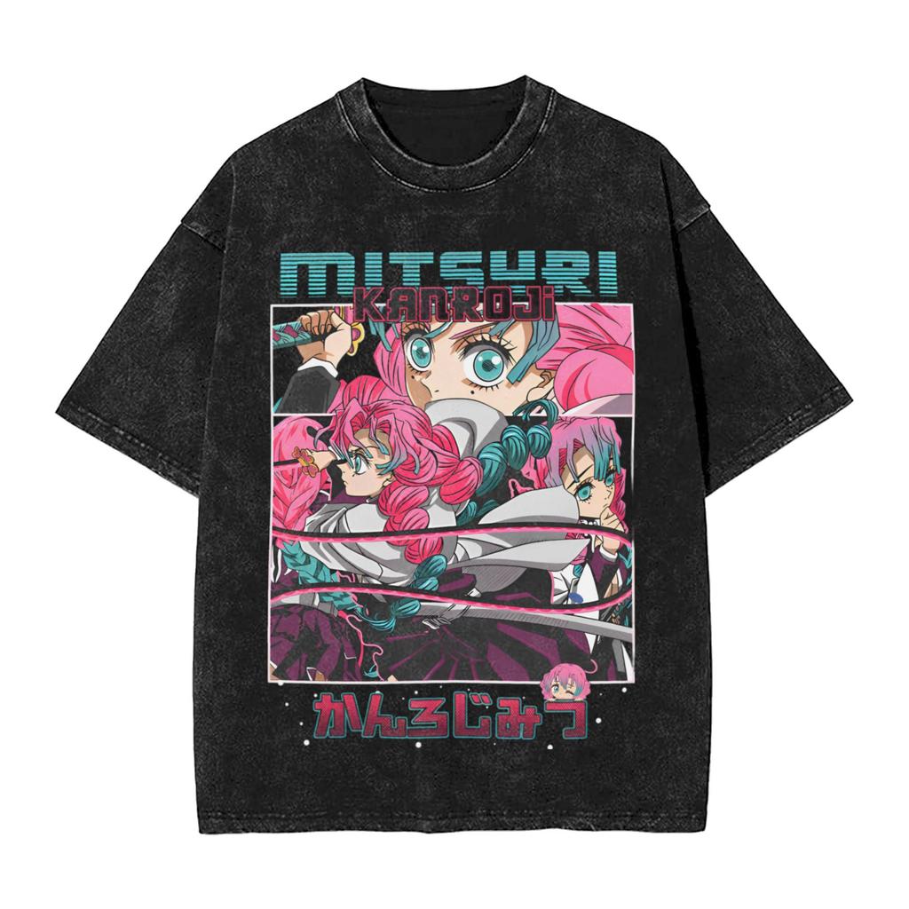 Anime Demon Slayer Hashibira Inosuke Graphic T Shirt Men Women Cotton Tshirts Vintage Washed Tee Harajuku Male Casual T-shirts