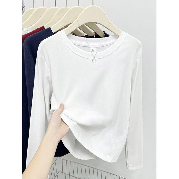 Women's Slim Fit Long Sleeve Plain Cotton T-Shirt - Round Neck, Versatile, Ideal for Spring and Autumn