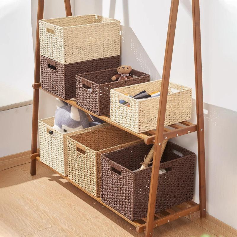 Rattan Woven Storage Basket for TV Stand, Bookcase, and Wardrobe
