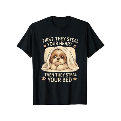 Funny Shih Tzu Tshirt For Men Cute Puppy Print Soft Breathable Casual Tee For Dog Lovers