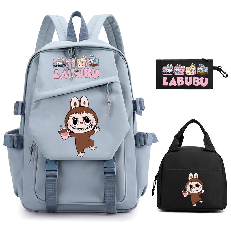 3Pcs/set Cute  Printed Backpack Pencil Case Lunch Bag Teenager Student Girl Boy Schoolbag Women Travel Laptop Bag Mochila