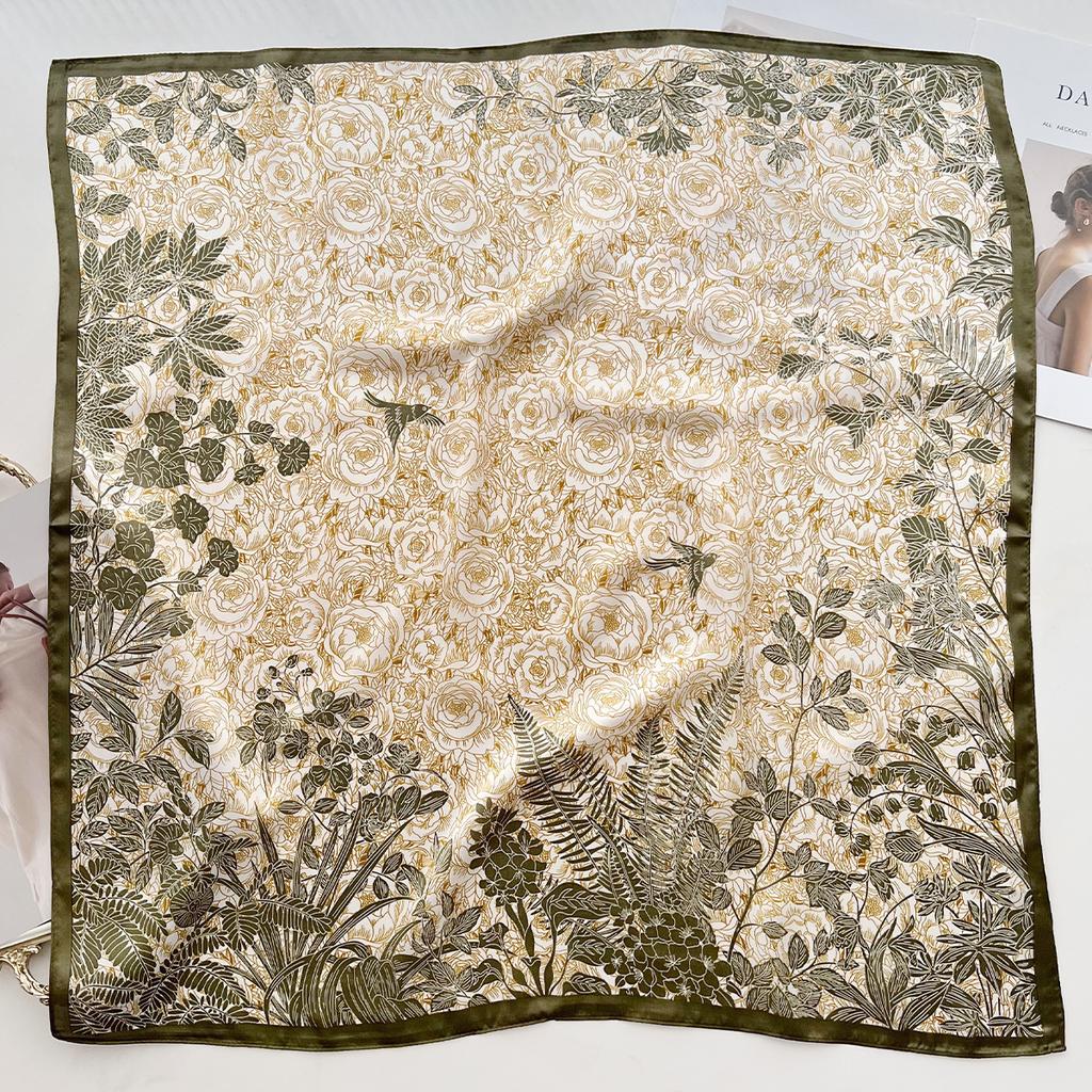 Fashion 70Cm Outer Simulation Silk Square Scarf Korean Thin Plant Flower Silk Scarf Women'S Professional Scarf