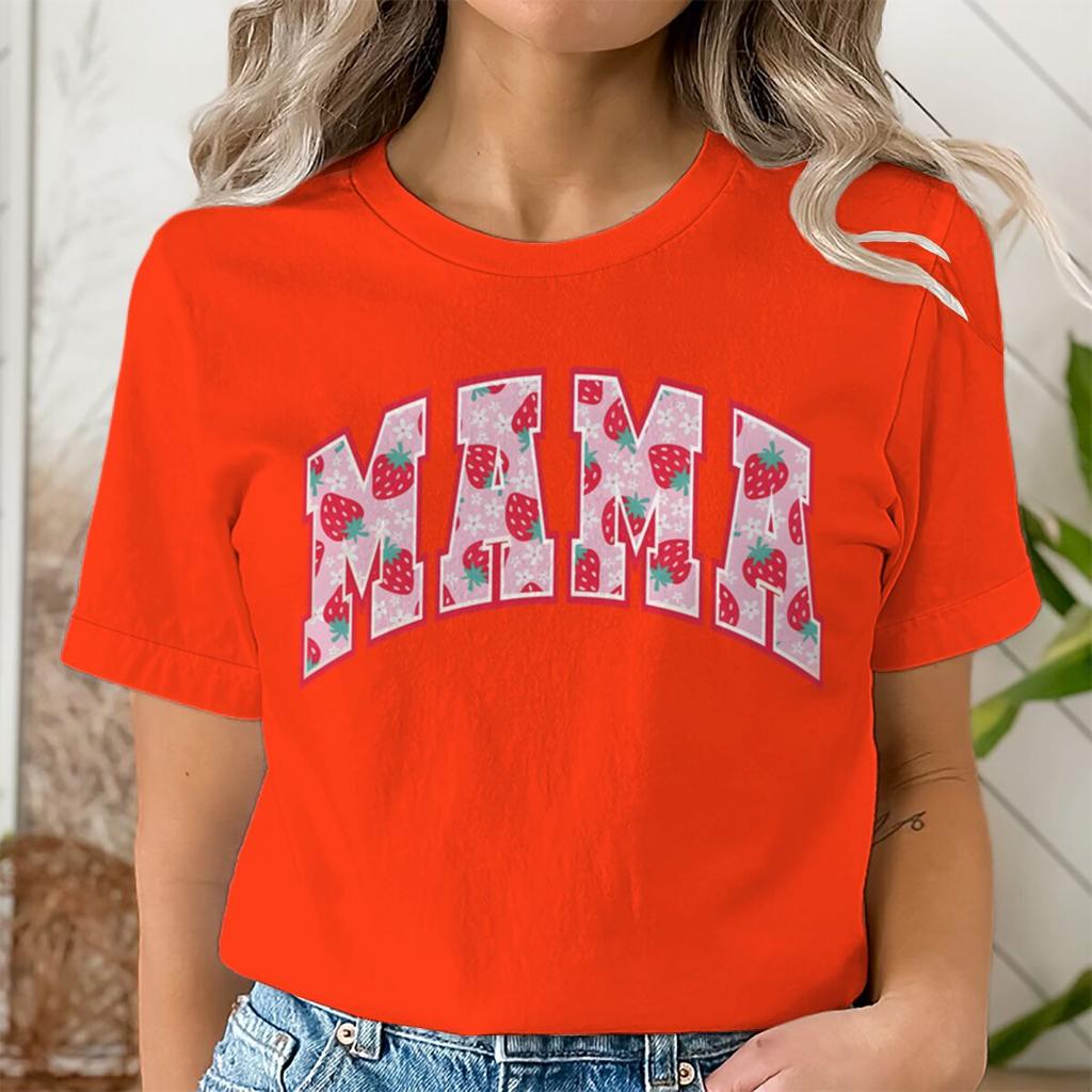 Coquette Strawberry Mama Tshirts Women Cute Mom Life Tops Aesthetic Mother Day Gift for Mommy Short Sleeve Strawberry Tshirts