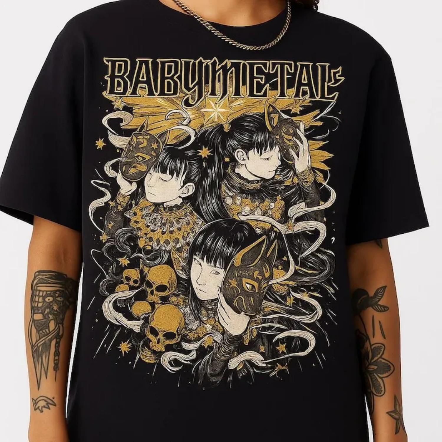 

Babymetal Fantasy Graphic Shirt _ J-Metal Band Tee _ Dark Aesthetic Mask & Skull Design _ Japanese Rock Fan Merch S чёрный