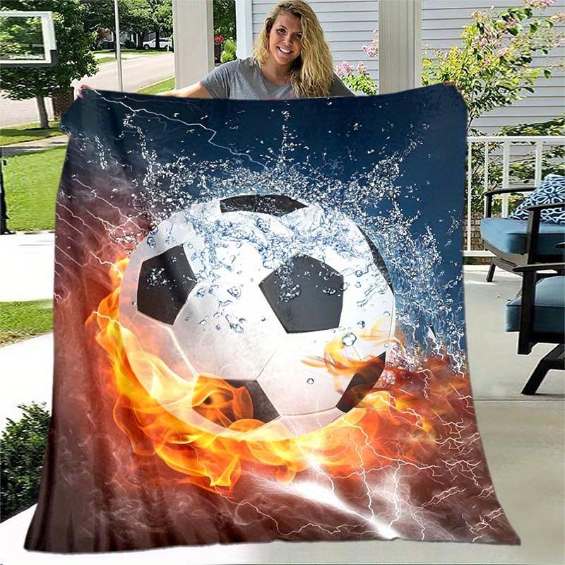 1pc Water Fire Football Thin Blanket Lightweight Flannel Throw Blanket For Sofa Bed Travel Camping Livingroom Office Chair Bed