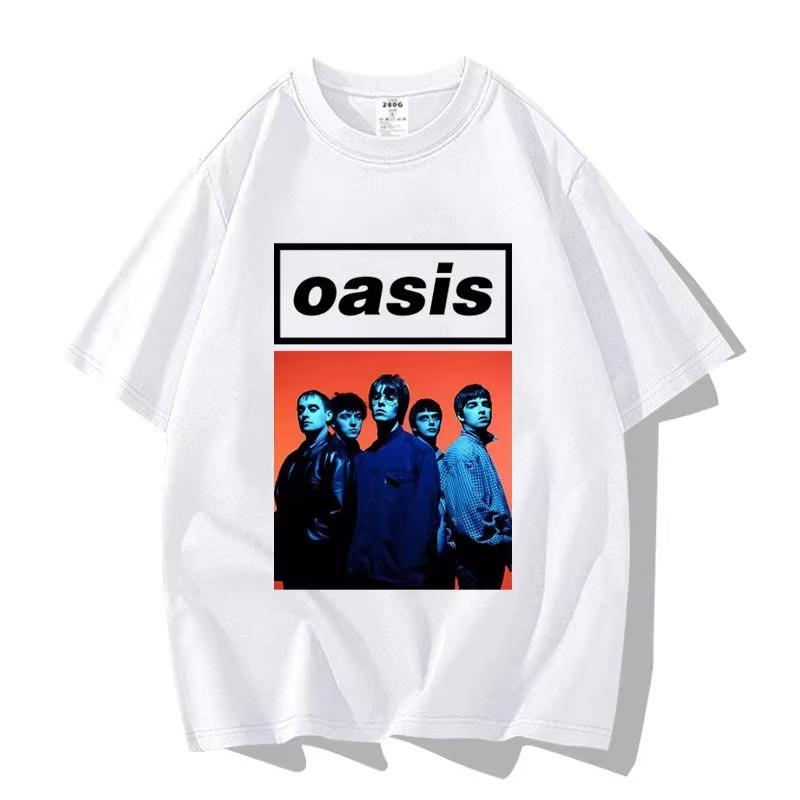 Britská pouličná Oasis Kapela Oasis Voľný Módny Všestranný Trendy Značkový Krátkorukávový Odev Polovičný Rukáv Bavlna Pár Tričko