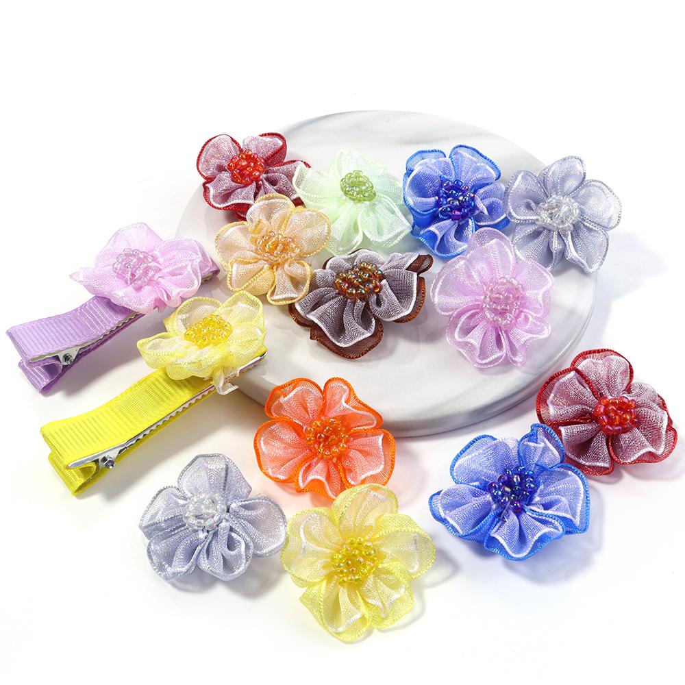 10pcs 3cm Gauze Artificial Flowers Colorful Double Layer Flower Head For DIY Handmade Wedding Party Clothing Headwear Decoration