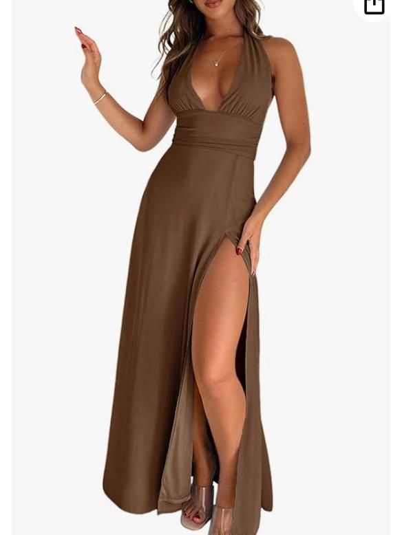 Jarní příchod: Elegantní evropské a americké dámské maxi šaty s halter výstřihem do V a rozparkem