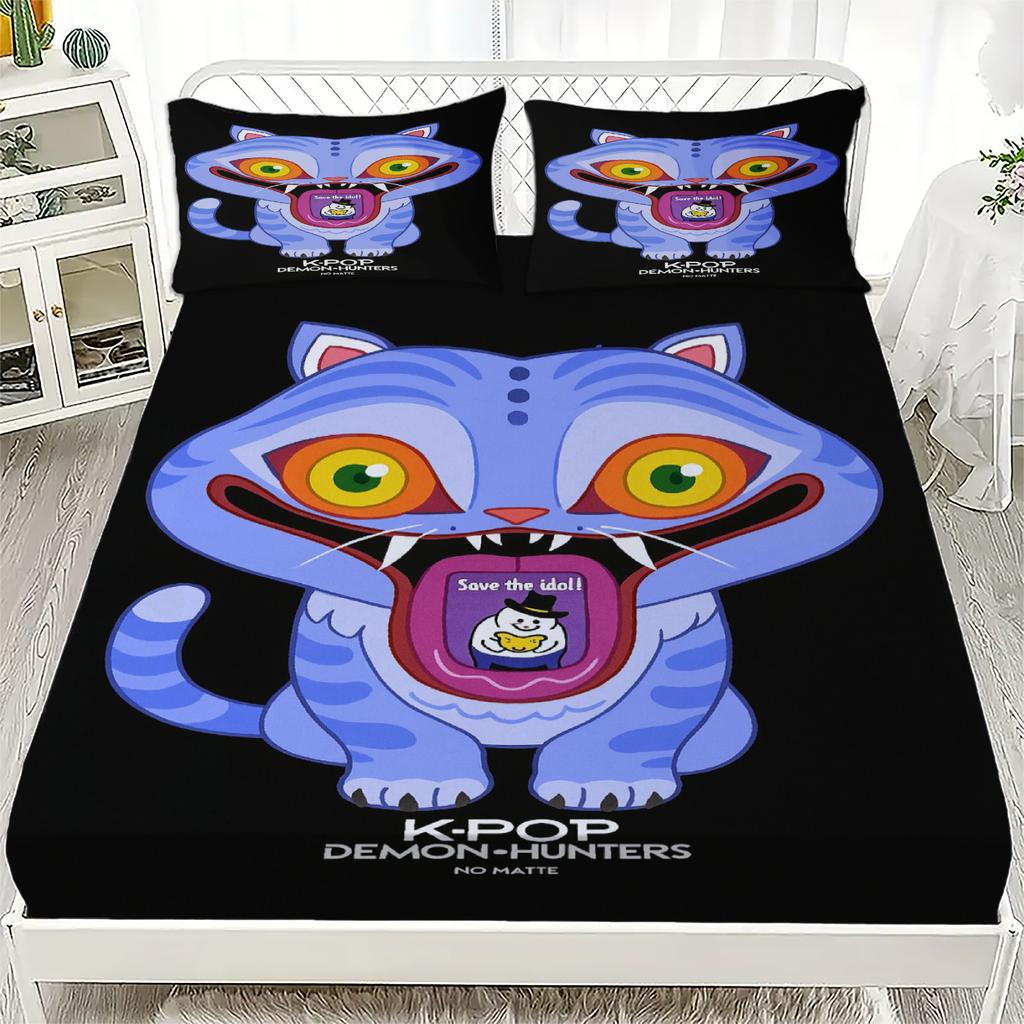K-Pop D-Demon Hunters Fitted Sheet from Personalized  for Home Decor, Customized DIY Bed Cover Deep Pocket with 2Pillowcases
