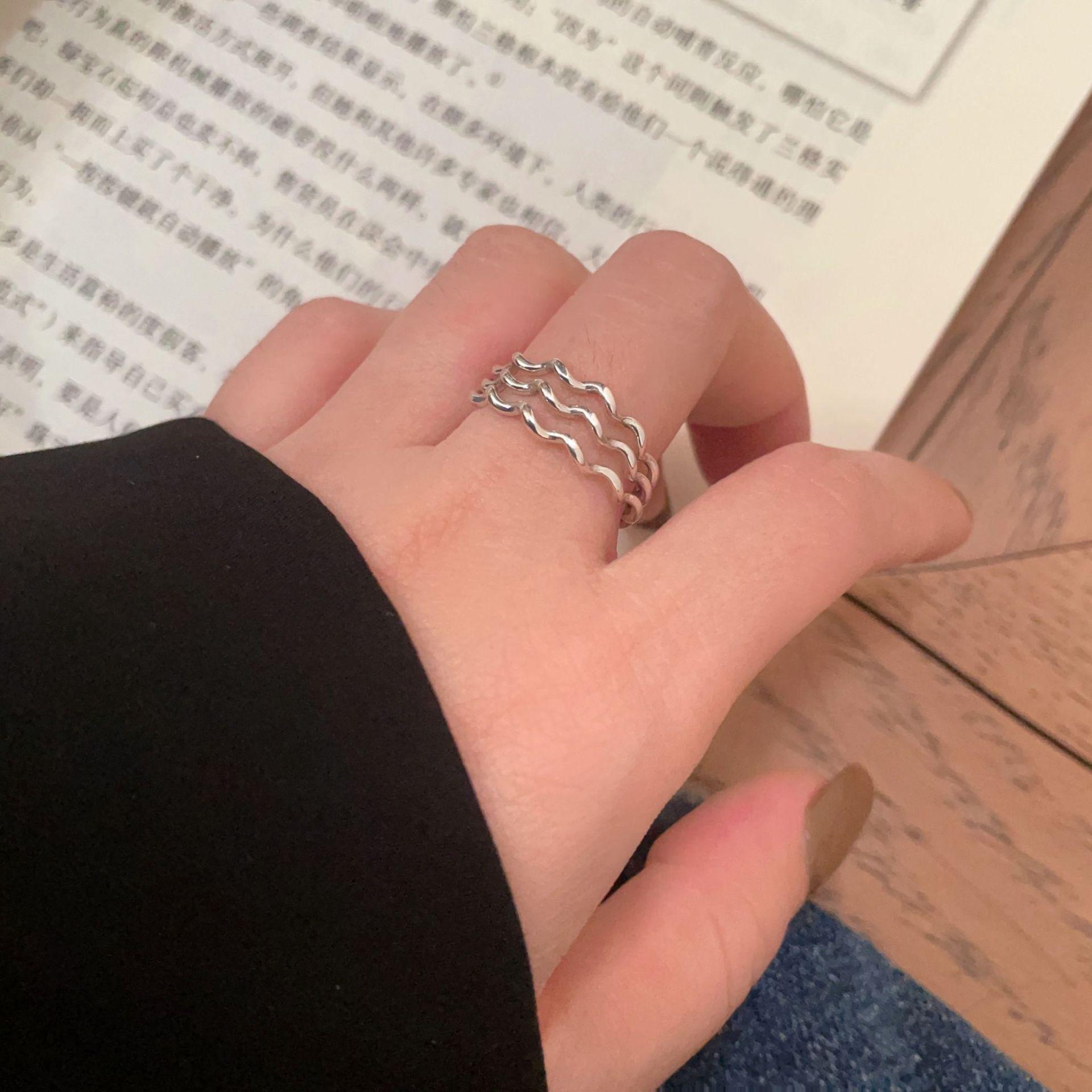 

S925 Sterling Silver Wave Line Ring - Women s Trendy Stackable Hip Hop Style