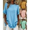 Summer Women's New Round Neck Solid Color Double Layer Ruffle Hem Loose T-shirt Top