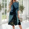 Women Halloween Printed Casual Crew Neck Three Quarter Sleeve Mid Length Dress with Pattern for Holiday Party
