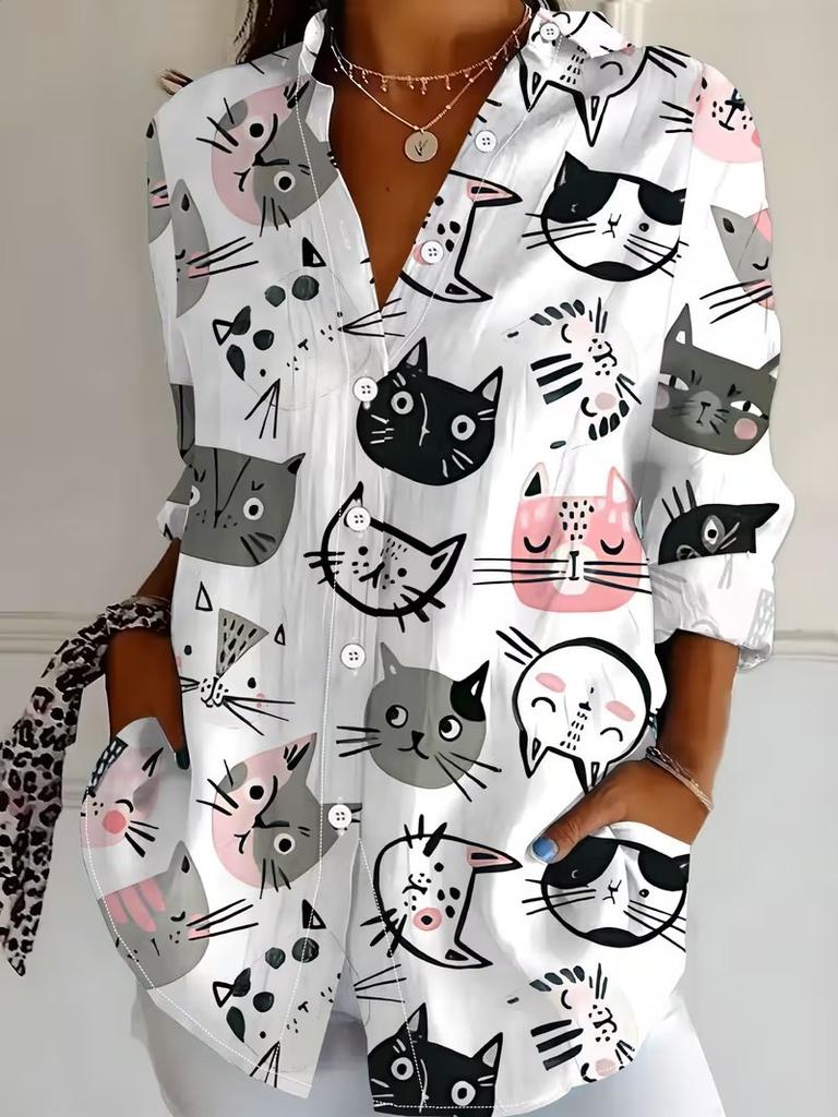 Women 2026 Long Sleeve Shirt Fashion Christmas Party Printing Blouse Elegant Graphic Casual Daily Wear Spring Autumn Blouse Tops