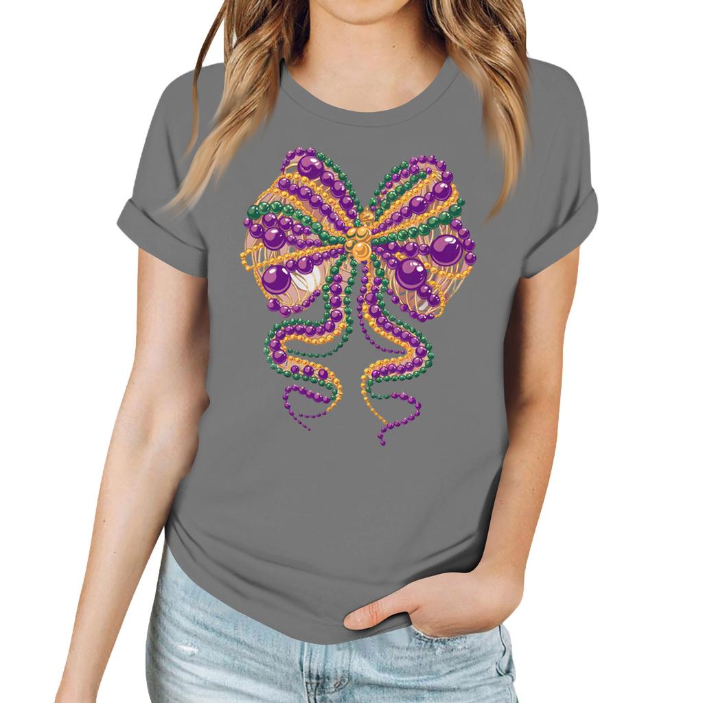 Women's Casual Carnival Print T-Shirt Round Neck Pullover Short Sleeve Top