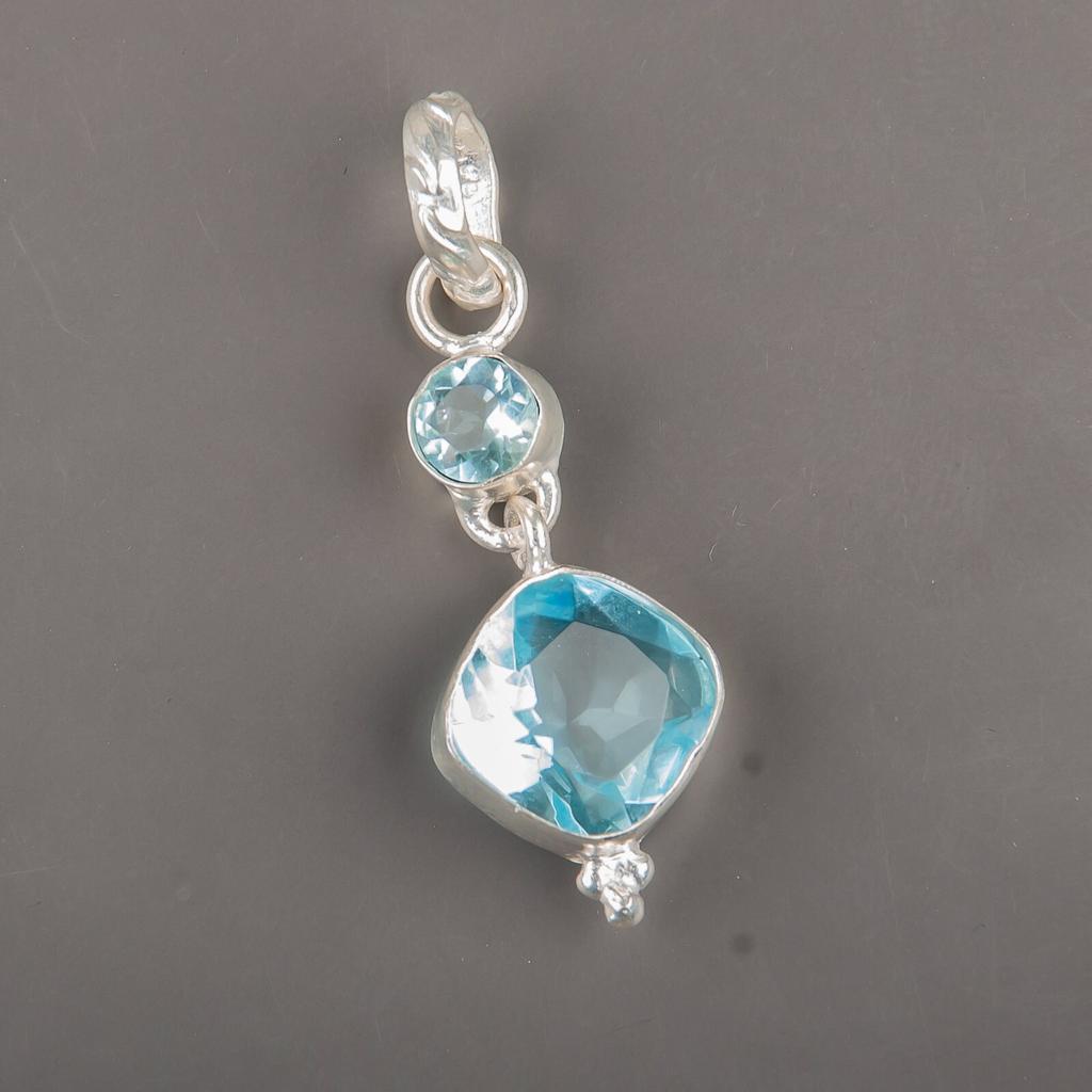 Sky Blue Topaz Gemstone 925 Sterling Silver Gift Jewelry Handmade Pendant 1.60" PP-9-6