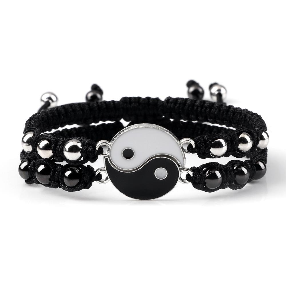 Yin Yang Tai Chi Couple Bracelet Set: Handwoven Chinese Style Beaded Bracelets for Women
