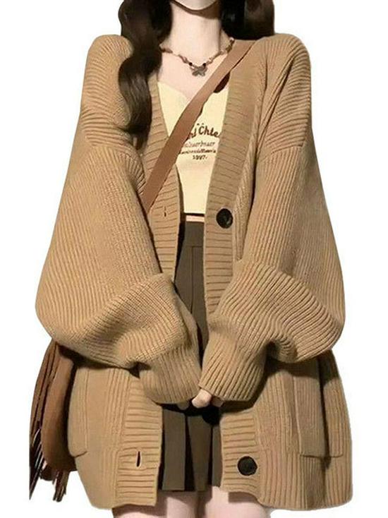 2025 Women's Retro Korean-Japanese Knit Cardigan - Autumn/Winter Lazy Style Sweater Jacket