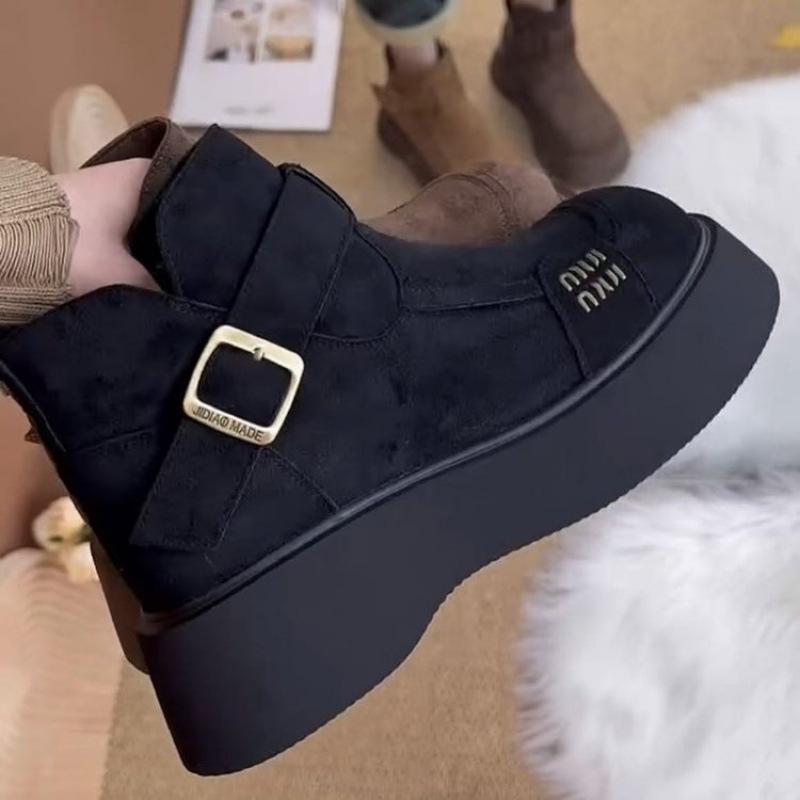 

Женские зимние ботинки на толстой подошве 2025 новая универсальная бархатная утолщенная теплая водонепроницаемая и нескользящая хлопковая обувь, устойчивая к холоду Северо-Востока 40 чёрный