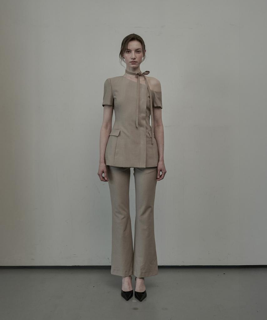 Mausolleum Emma Linen Semi Bootcut Slacks - Beige