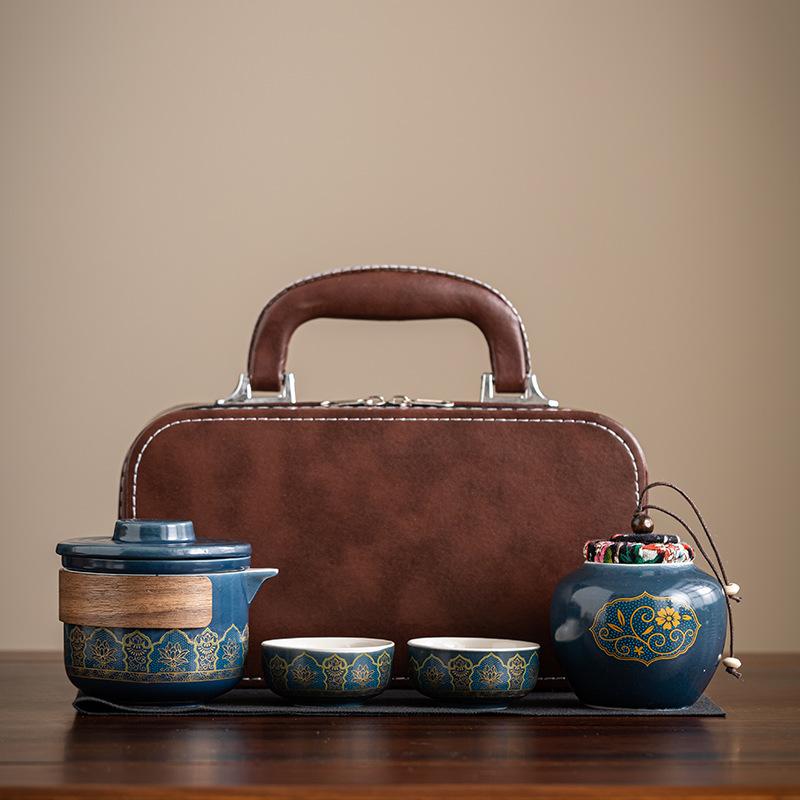 Travel tea set, one pot and four cups set, light luxury and convenient, high-end out-of-home advertising, business activities, gifts can be printed