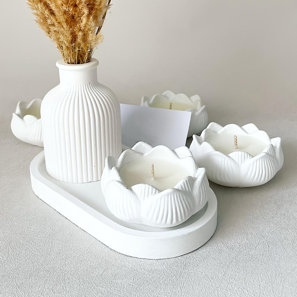 Lotus Striped Vase Tray Silicone Mold Set DIY Epoxy Resin Plaster Mold for Flower Arrangement Aroma Clay Craft Home Decoration