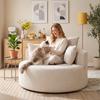 Round Chenille Ottoman Sofa, 2 Cushions, Backrest, Bolster, Load 250 kg, 130 x 130 x 82 cm, Cream