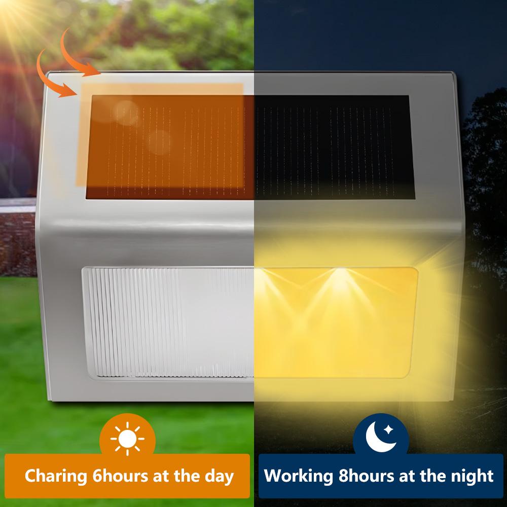 1-8PCS Solar Stainless Steel Step Light Solar Outdoor Lights Waterproof Garden Fence Decoration Wall Lamp for Patio Street Yard