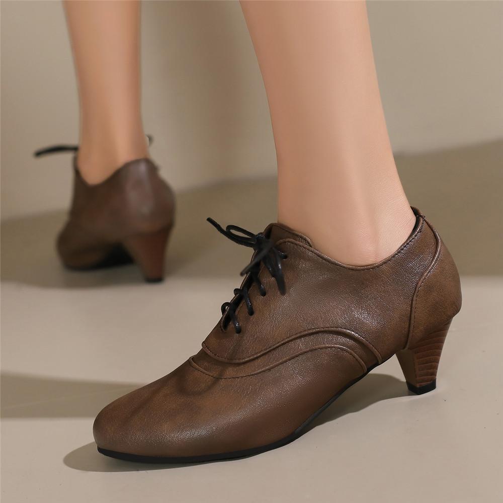 Fashion 2025 Spring Autumn Women Oxford Lace Up Shoes Vintage Round Toe Women Ankle Boots England Style high heels Ladies Chaussure femm