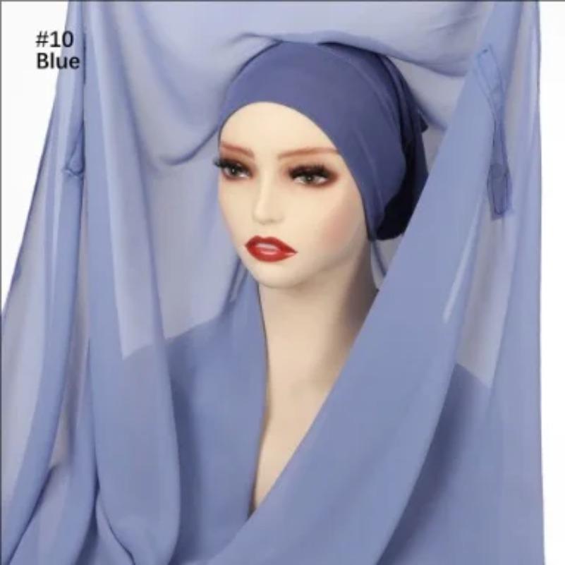 Instant Chiffon Hijab With Built In Magnet Buckle Solid Color Woman Muslim Hijab Scarf Soft Islam Turban Fashion Headband Shawl