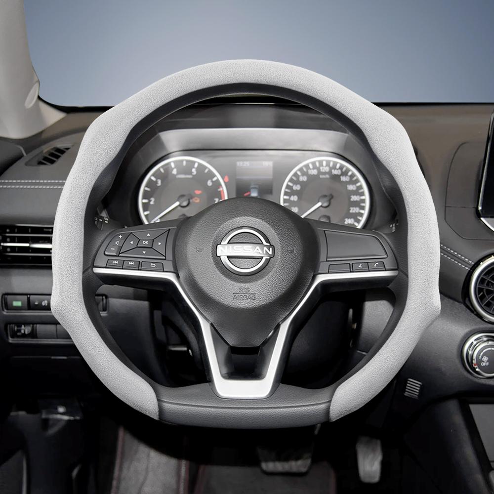 yxkpz10 Suitable for Nissan Premium Suede Snap-On Steering Wheel Cover, Non-Slip and Durable, Round and D-Shaped Steering Wheel Available for Qashqai