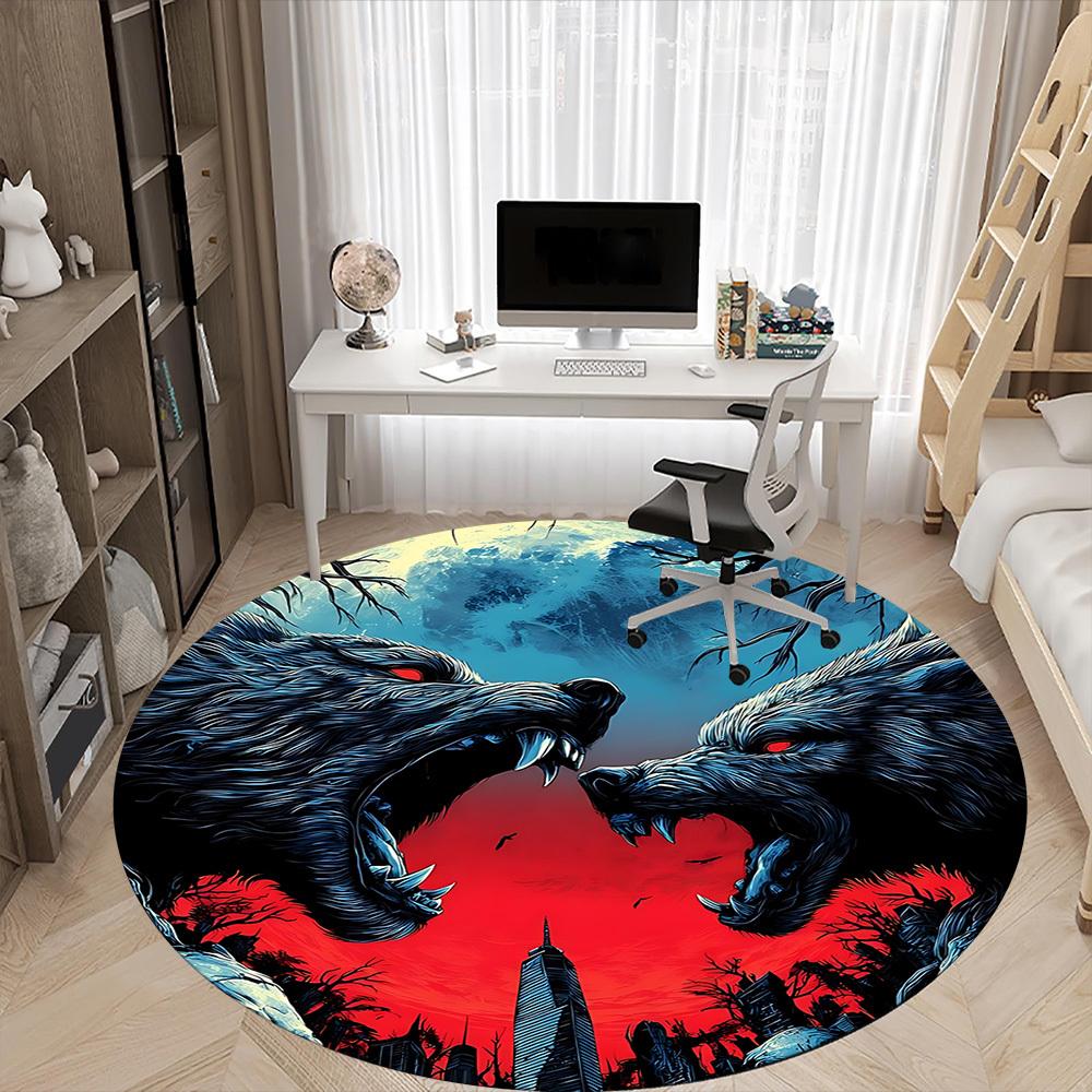 1PC Werewolf Moonlit Office Round Area Rug, Mat Suitable ForOffice, Under Office Chairs Bedroom Living Room Home Decor, Room Deco