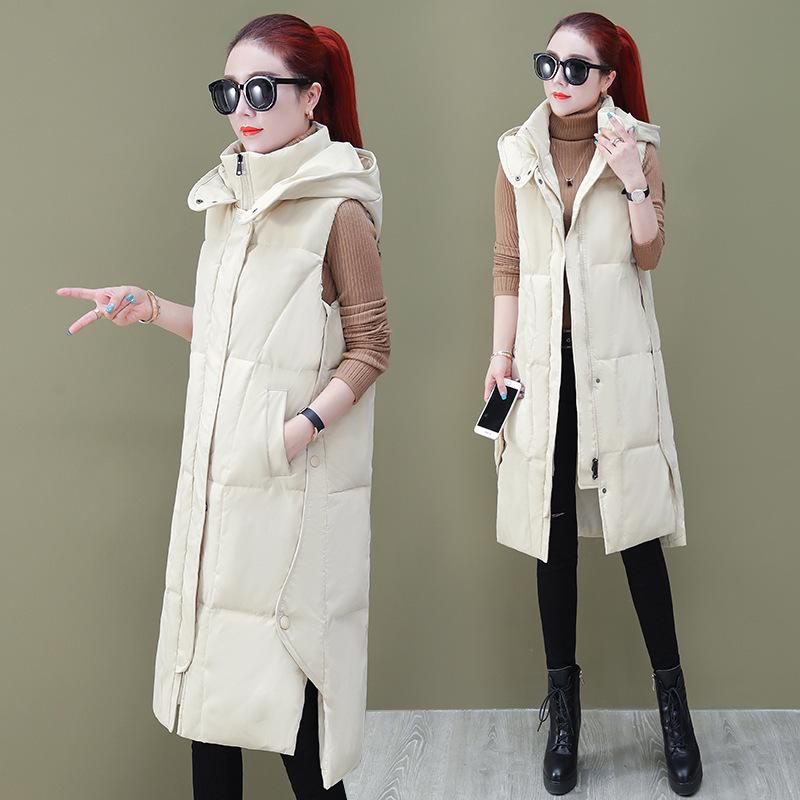 Autumn Winter Women's Solid Color Hooded Vest Loose Thickening Warm Women's Sleeveless Jacket