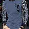 Men's Long-Sleeve T-Shirt - Deer Head and Antlers Pattern, Casual Crew Neck T-Shirt
