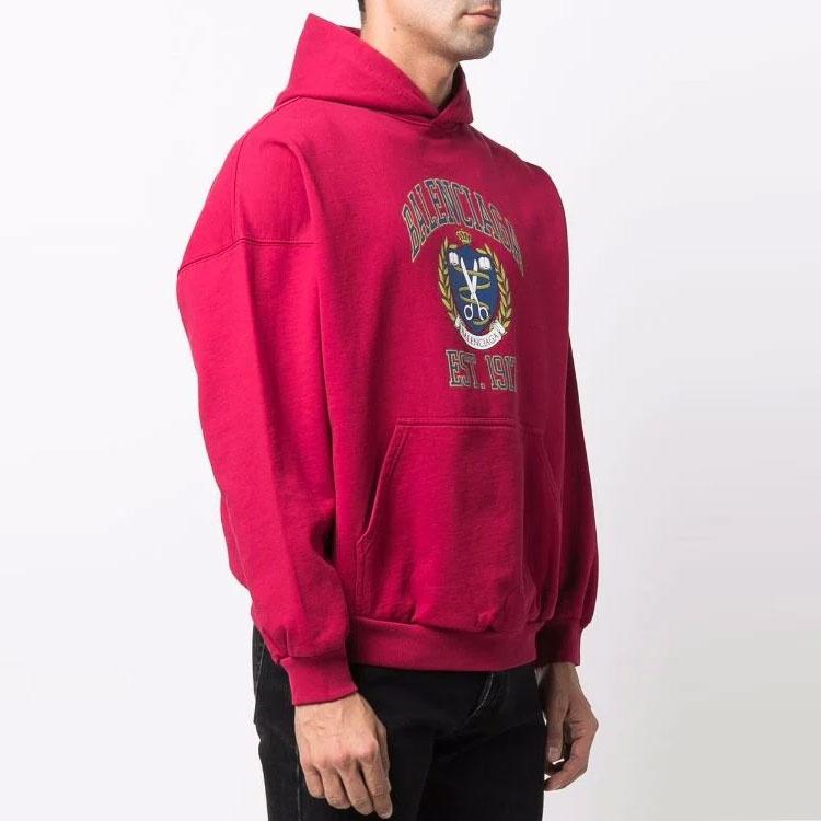 Balenciaga Est. 1917 College Logo Print Hoodie Wide Fit 'Red' Unisex 675003TLV906163