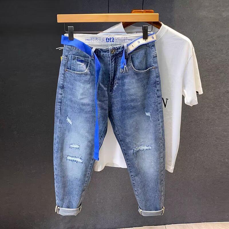 

Men s Ripped Slim Fit Straight Jeans - Spring/Summer 2024 Fashion 36 синій