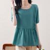 Navava Women Romantic Frill Solid Round Neck Short Sleeve Blouse Nb2250