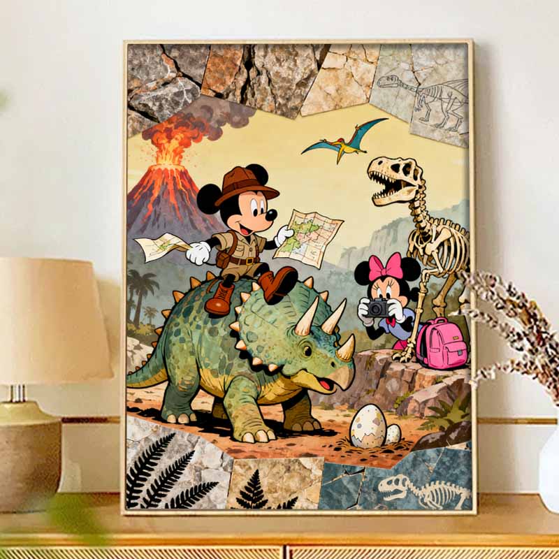 Disney 5d diamond painting, Mickey dinosaur adventure diamond art painting diy handmade sticker gift, home decoration painting