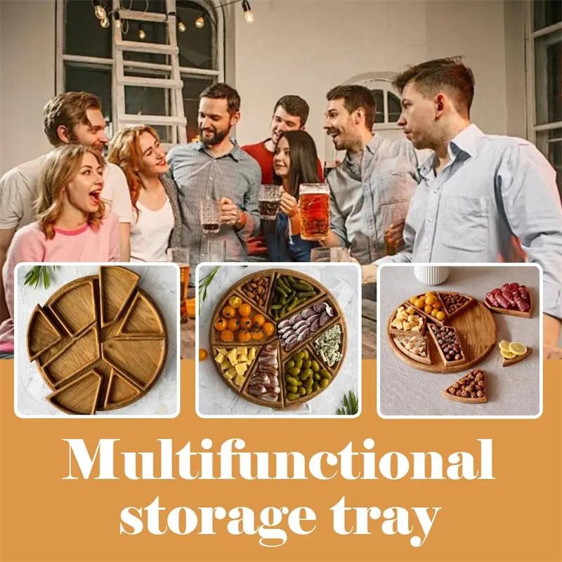 Wooden Serving Tray Charcuterie Board 8-Petal Detachable Divided Snack Plate Natural Wood Puzzle Tray for Kitchen Breakfast