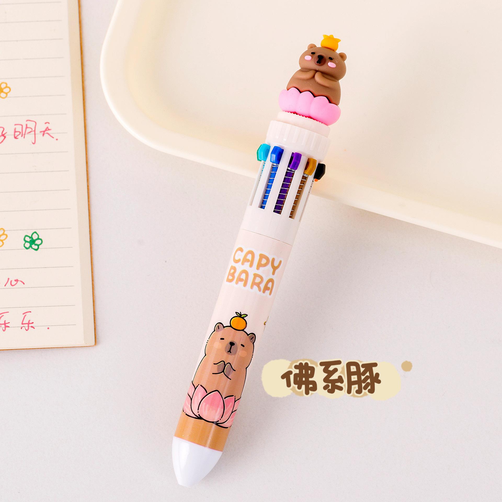 Cute Capybara Ten Color Press Type Multicolor Ballpoint Pen Student Creative Stationery 1pcs