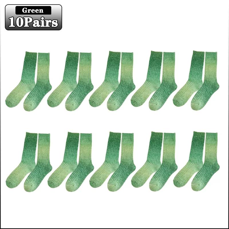 1-10Pairs Gradient Color Wool Socks Thick Warm Mid Calf Socks Autumn Winter Stacked Rainbow Socks Soft Cozy Floor Socks