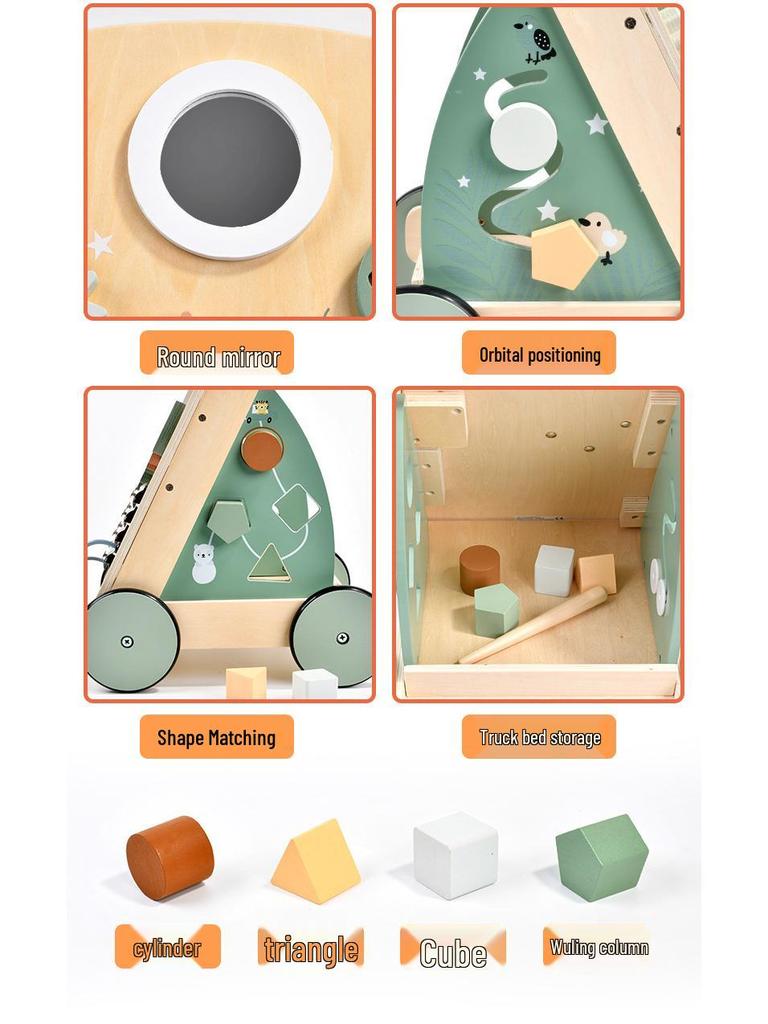 Nordic Style Wooden Bead Maze and Xylophone Push Cart Walker for Kids