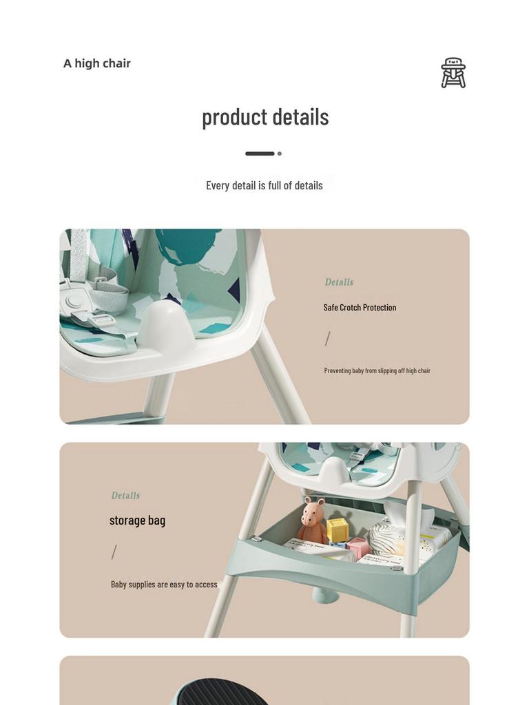 Foldable Portable Baby High Chair with Wheels - Adjustable & Modular Dining Seat for Children