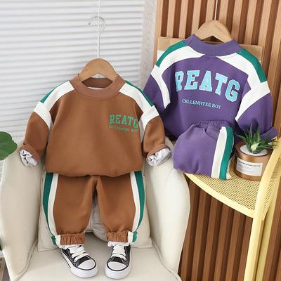 Children's Fashionable Spring Hoodie and Pants Set - Color Block Design for Boys