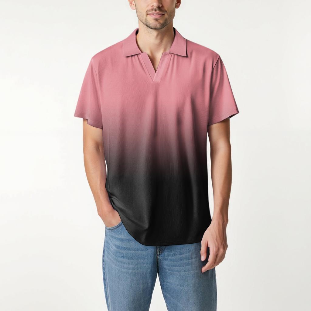 Moda Hombre Top Estampado Cuello en V Manga Corta Camiseta de Golf