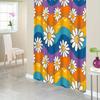 1pc Retro Daisy Shower Curtain with Colorful Wavy Stripes – 1960s Pop Art Style Bathroom Decor, Durable Polyester Fabric, 12 H
