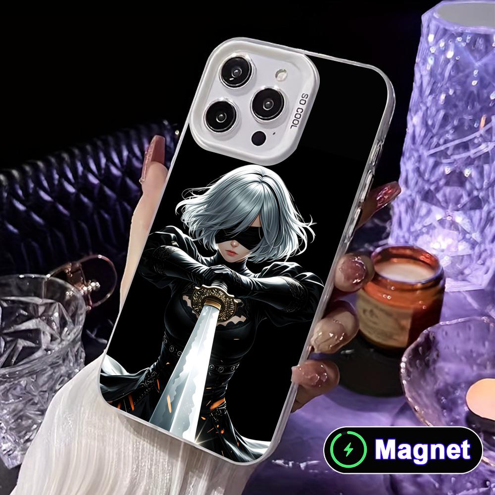 Anime Nier 2B White Translucent MagSafe Mobile Phone Case for iPhone 17 16 15 14 13 12 11 X XR XS Air Pro Max Plus Cover